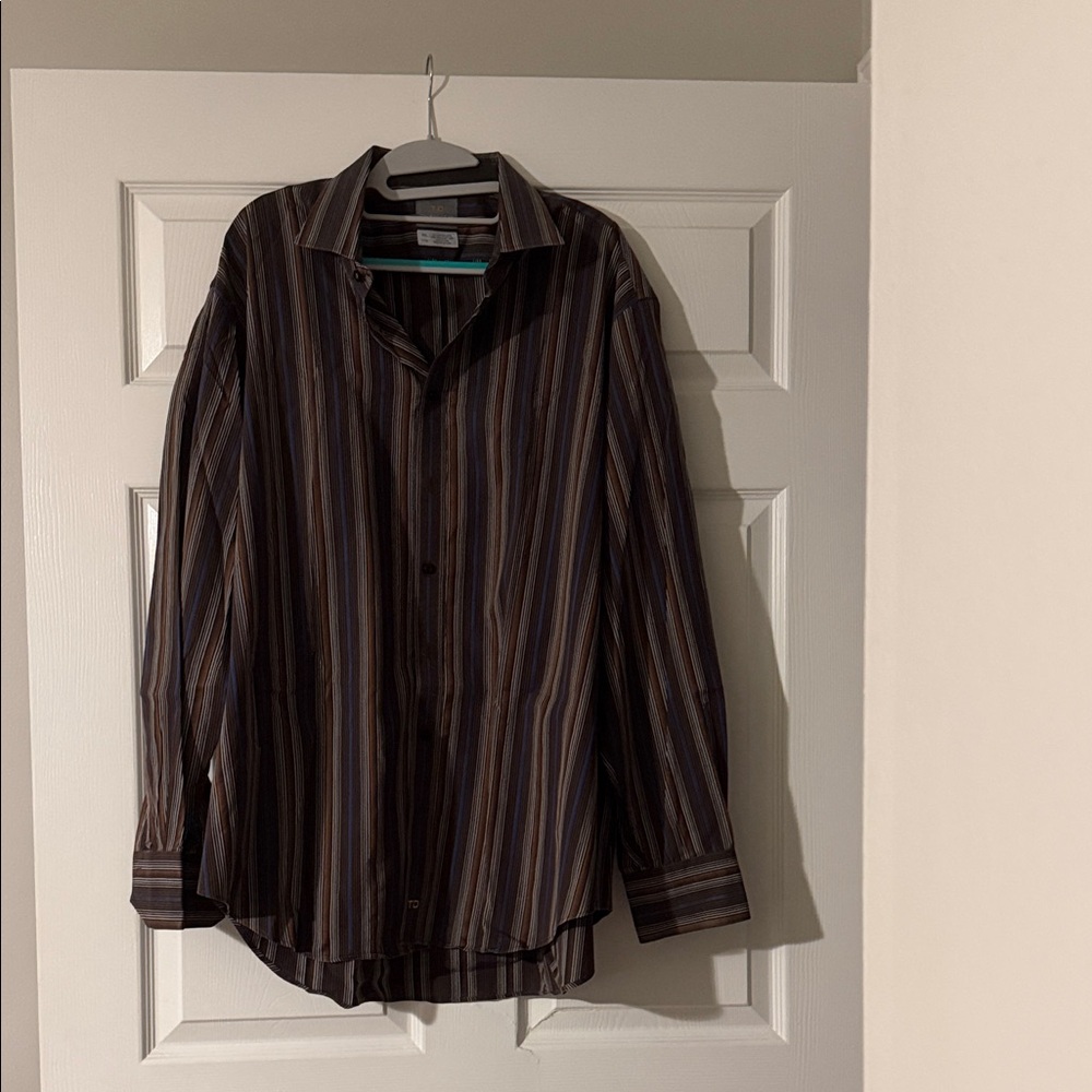 Thomas Dean Men's Multicolor Striped Button Down Shirt